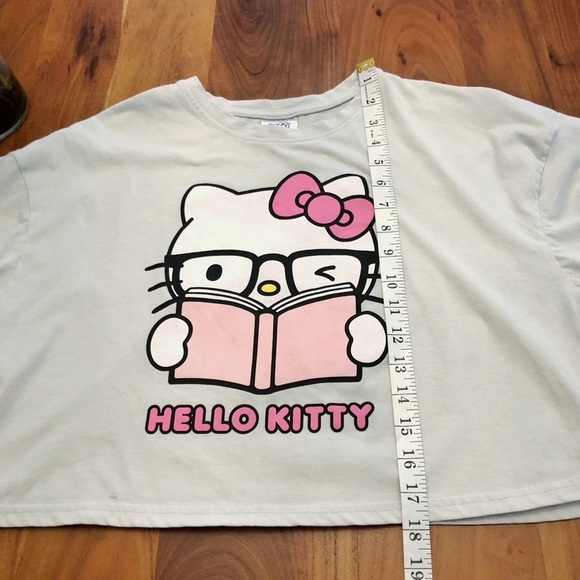 Hello Kitty Oversized Crop Top Graphic Gray T Shirt. - Picture 9 of 11